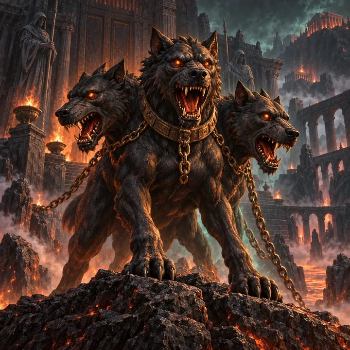 Cerberus, Keeper of the Gates — Mythic Hades unit card art from Twelve Thrones