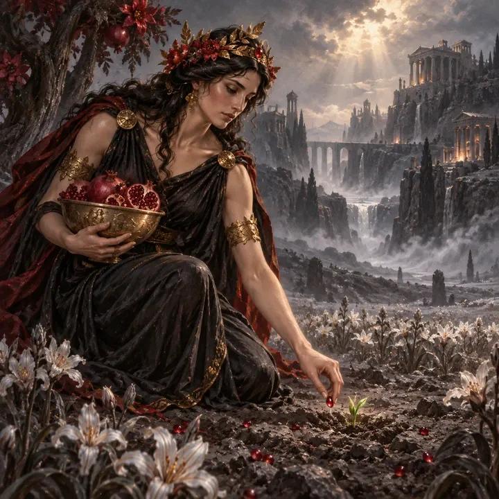 Persephone, Queen of Asphodel — Mythic Hades unit card art from Twelve Thrones