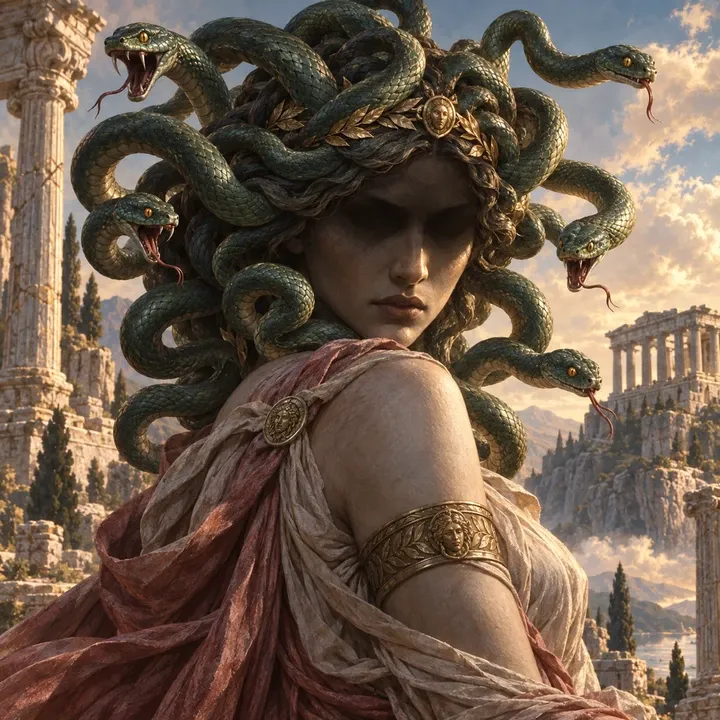 Medusa, Gorgon Queen — Mythic Mortals unit card art from Twelve Thrones