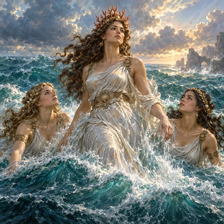 Amphitrite, Sea-Crowned Queen — Mythic Poseidon unit card art from Twelve Thrones