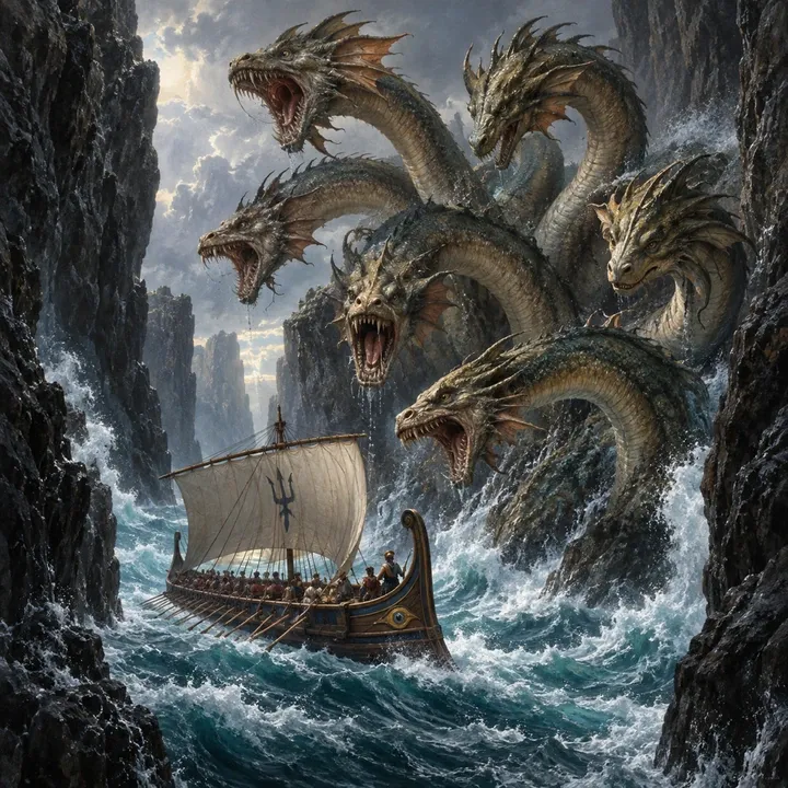 Scylla, Hunger of the Narrows — Epic Poseidon unit card art from Twelve Thrones