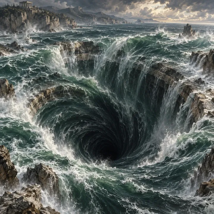 Charybdis, The Swallowing Throat — Mythic Poseidon unit card art from Twelve Thrones