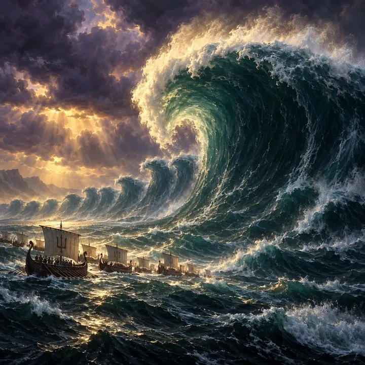 The Ninth Wave — Mythic Poseidon spell card art from Twelve Thrones