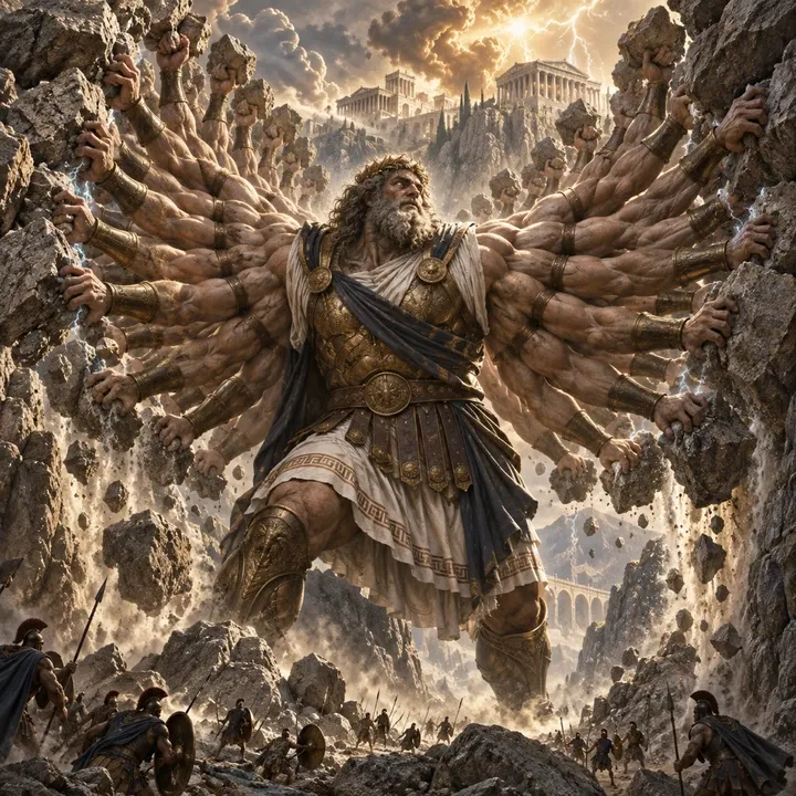 Briareos, the Hundred-Handed — Mythic Zeus unit card art from Twelve Thrones