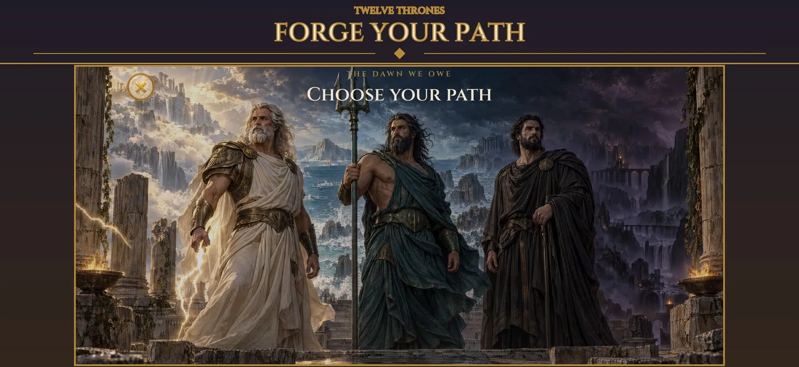 Choose your path: Zeus, Poseidon and Hades at the start of the campaign.