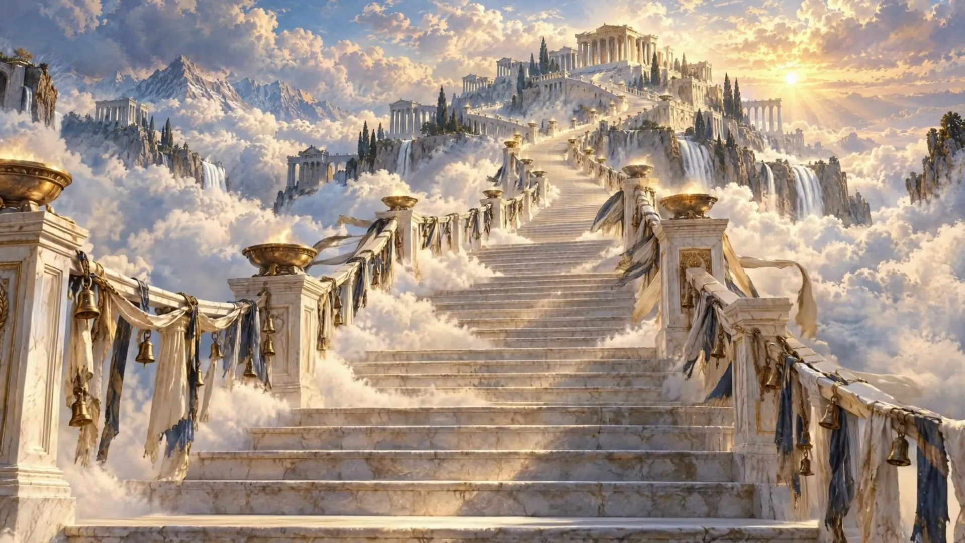 Olympus: the opening establishing shot of The Stair of Unanswered Prayers.
