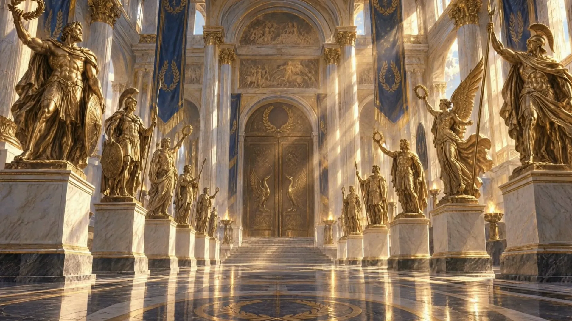 Olympus: the opening establishing shot of The Hall of the Victorious.
