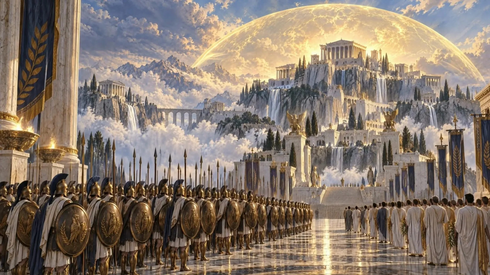 Olympus: the opening establishing shot of The Shield That Refused a King.