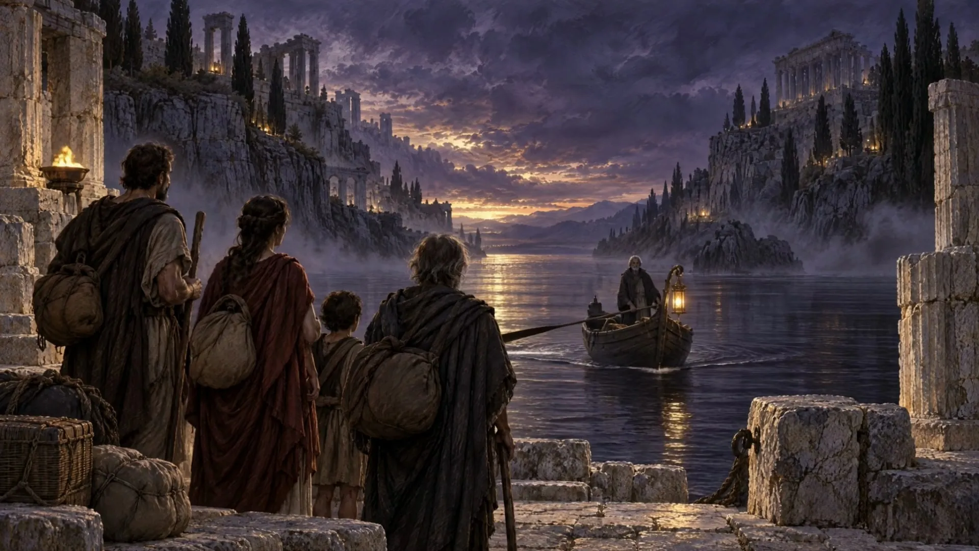 The Underworld: the opening establishing shot of The Ferry Without a Fare.