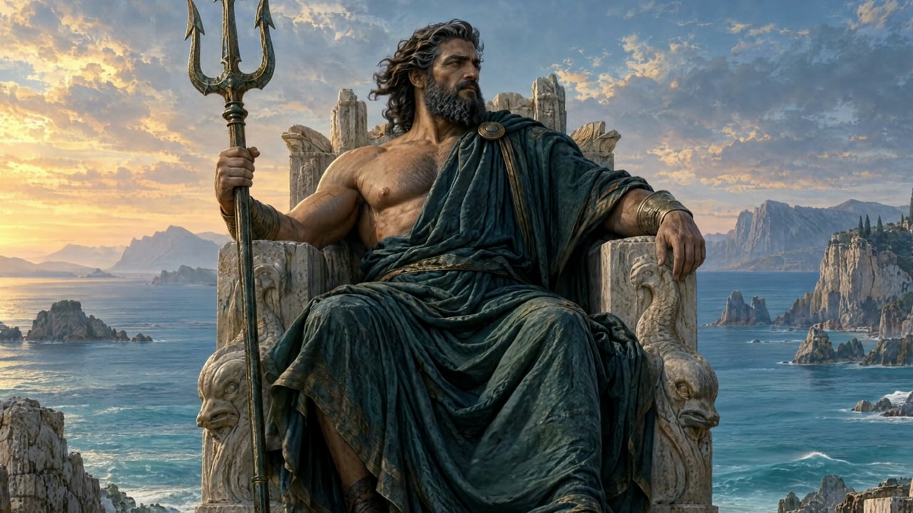Poseidon on his throne, from his campaign opening film.